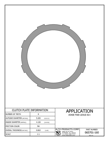 Alto Products Corp 065701-160 Steel Clutch For TOYOTA