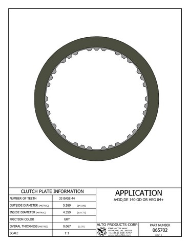 Alto Products Corp 065702 Friction Clutch For AW/BW,TOYOTA