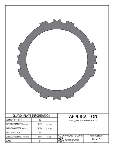 Alto Products Corp 065705 Steel Clutch For TOYOTA