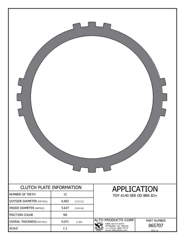 Alto Products Corp 065707 Steel Clutch For TOYOTA