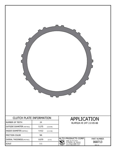 Alto Products Corp 068713 Steel Clutch For NISSAN