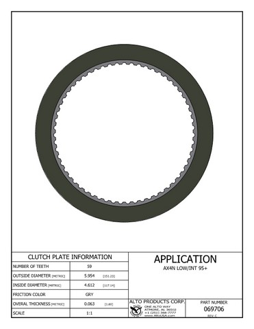 Alto Products Corp 069706 Friction Clutch For FORD