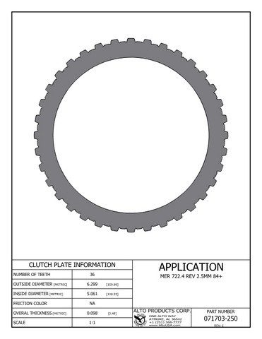 Alto Products Corp 071703-250 Steel Clutch For MERCEDES
