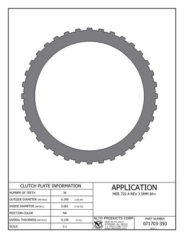 Alto Products Corp 071703-350 Steel Clutch For MERCEDES