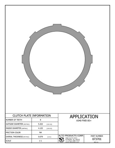Alto Products Corp 073701 Steel Clutch For TOYOTA