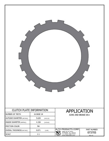 Alto Products Corp 073705 Steel Clutch For TOYOTA