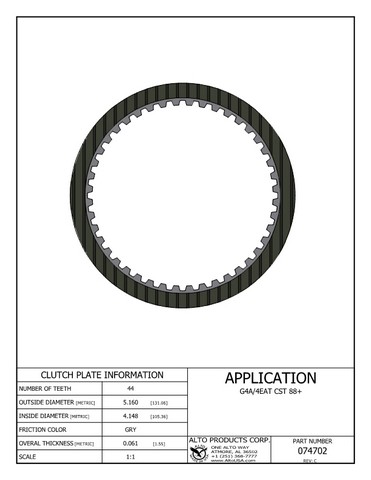 Alto Products Corp 074702 Friction Clutch For MAZDA, FORD
