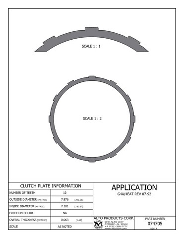 Alto Products Corp 074705 Steel Clutch For MAZDA, FORD