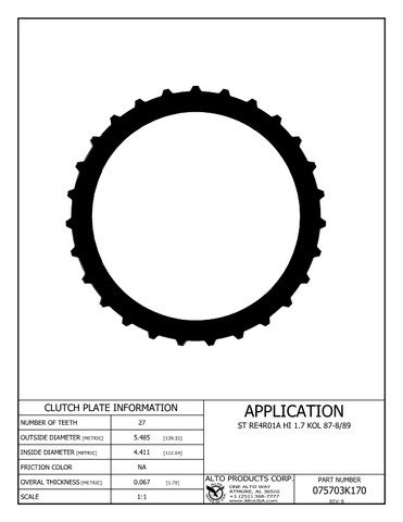 Alto Products Corp 075703K170 Steel Clutch For MAZDA,NISSAN