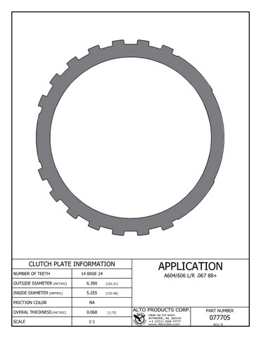 Alto Products Corp 077705 Steel Clutch For CHRYSLER