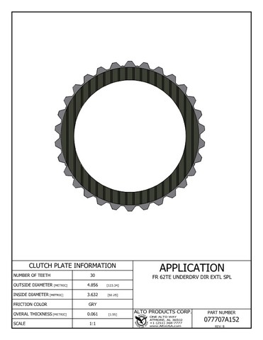 Alto Products Corp 077707A152 Friction Clutch For CHRYSLER