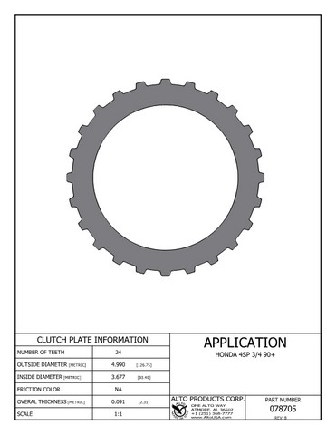 Alto Products Corp 078705 Steel Clutch For HONDA