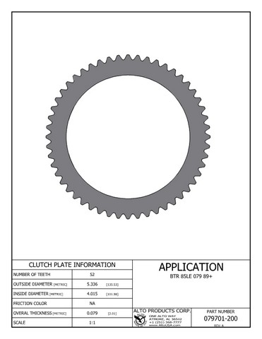 Alto Products Corp 079701-200 Steel Clutch For BTR, DSI
