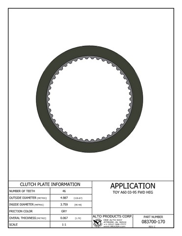 Alto Products Corp 083700-170 Friction Clutch For TOYOTA
