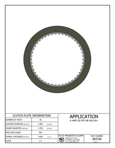 Alto Products Corp 083700 Friction Clutch For AW/BW,TOYOTA