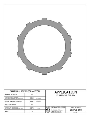 Alto Products Corp 083701-190 Steel Clutch For AW/BW