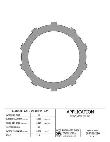Alto Products Corp 083701-220 Steel Clutch For AW/BW,TOYOTA