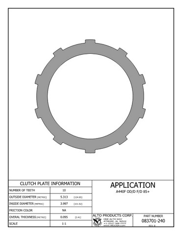 Alto Products Corp 083701-240 Steel Clutch For AW/BW,TOYOTA