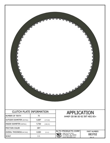 Alto Products Corp 083702 Friction Clutch For AW/BW,TOYOTA