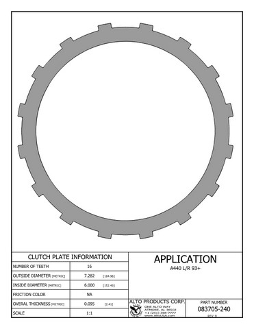Alto Products Corp 083705-240 Steel Clutch For TOYOTA