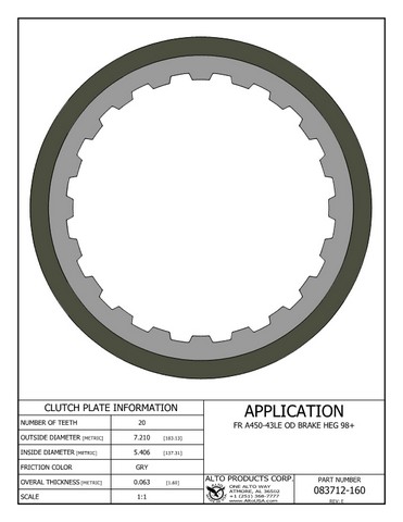 Alto Products Corp 083712-160 Friction Clutch For AW/BW