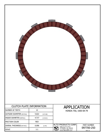 Alto Products Corp 097700-250 Friction Clutch For HONDA