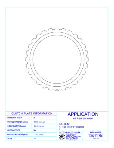 Alto Products Corp 105761-350 Steel Clutch For GM, ISUZU,NISSAN, FORD