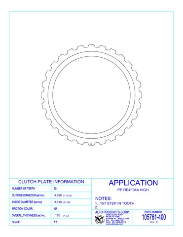 Alto Products Corp 105761-400 Steel Clutch For GM, ISUZU,NISSAN, FORD