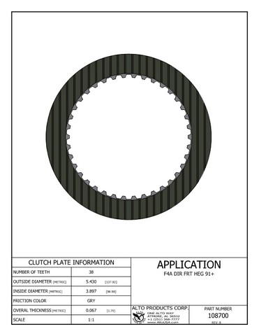 Alto Products Corp 108700 Friction Clutch For MITSUBISHI, HYUNDAI, CHRYSLER