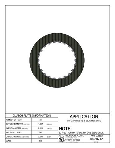 Alto Products Corp 109716-120 Friction Clutch For VOLKSWAGEN, AUDI