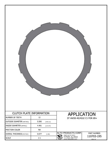 Alto Products Corp 110703-195 Steel Clutch For AW/BW,GM,JATCO