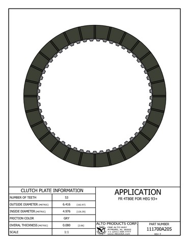 Alto Products Corp 111700A205 Friction Clutch For GM