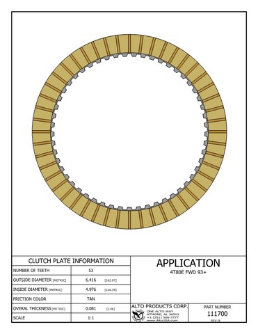 Alto Products Corp 111700 Friction Clutch For GM
