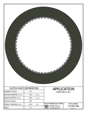 Alto Products Corp 111702-180 Friction Clutch For GM