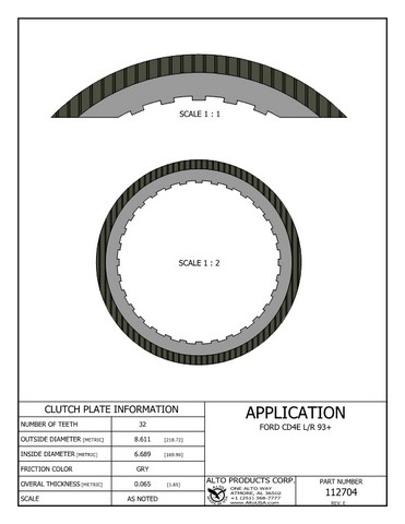 Alto Products Corp 112704 Friction Clutch For FORD, MAZDA