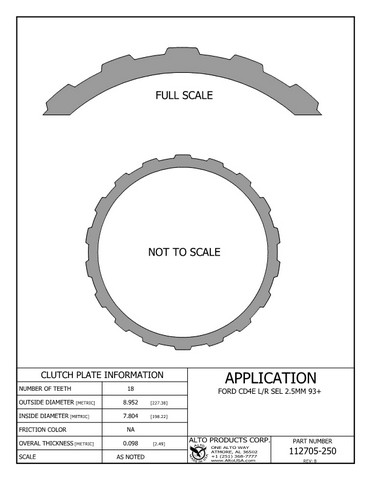 Alto Products Corp 112705-250 Steel Clutch For FORD, MAZDA