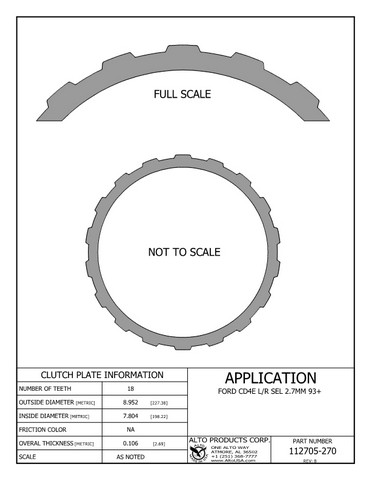 Alto Products Corp 112705-270 Steel Clutch For FORD, MAZDA