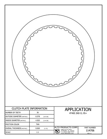 Alto Products Corp 114706 Friction Clutch For GM