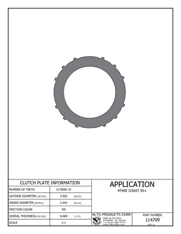 Alto Products Corp 114709 Steel Clutch For GM