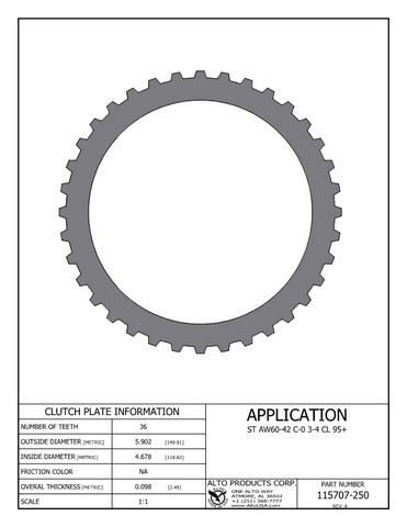 Alto Products Corp 115707-250 Steel Clutch For AW/BW
