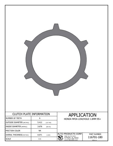 Alto Products Corp 116701-180 