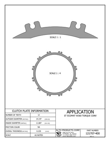 Alto Products Corp 121707-400 Steel Clutch For ZF