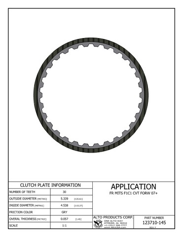 Alto Products Corp 123710-145 Friction Clutch For MITSUBISHI