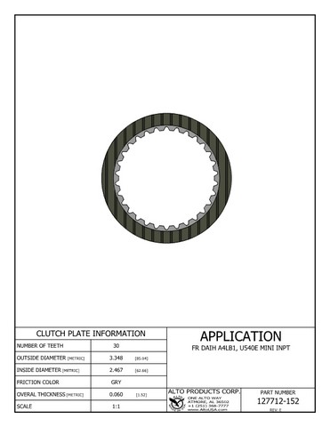 Alto Products Corp 127712-152 Friction Clutch For DAIHATSU, TOYOTA