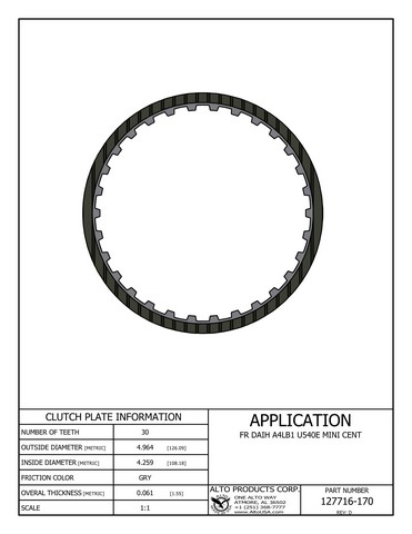 Alto Products Corp 127716-170 Friction Clutch For DAIHATSU, TOYOTA