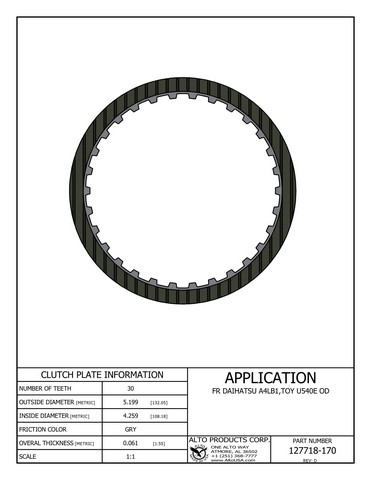Alto Products Corp 127718-170 Friction Clutch For DAIHATSU, TOYOTA