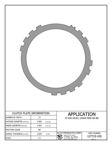 Alto Products Corp 127719-100 Steel Clutch For DAIHATSU, TOYOTA