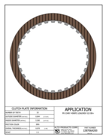 Alto Products Corp 128706A200 Friction Clutch - Stage 3 For CHRYSLER