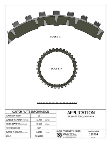 Alto Products Corp 128714 Friction Clutch For CHRYSLER