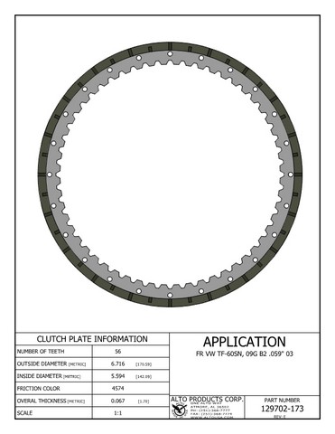 Alto Products Corp 129702-173 Friction Clutch For AW/BW